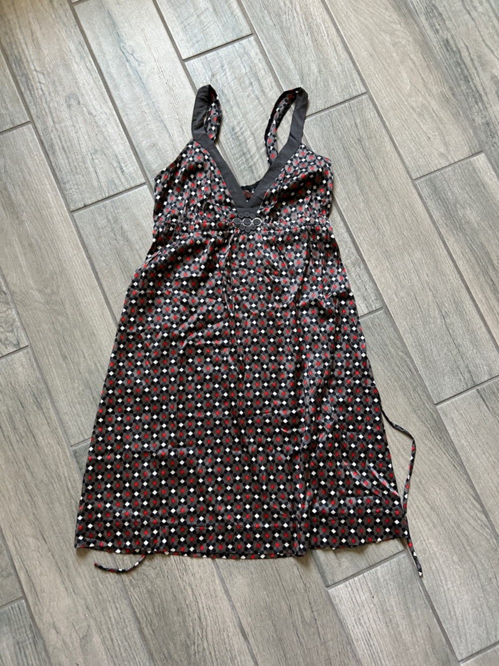 Women's Black & Red Printed Mini Dress with V-Neck